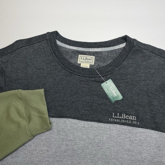 NEW LL Bean 1912 Sweatshirt Mens XL Fleece Colorblock Pullover Gray Green 513828 - Picture 1 of 7
